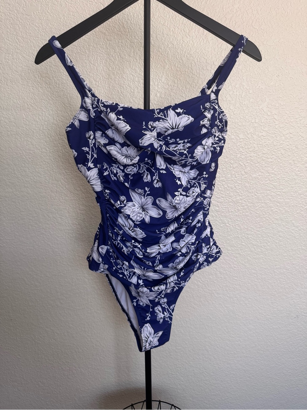 Navy Floral Ruched Kids One-Piece Swimsuit with Adjustable Straps